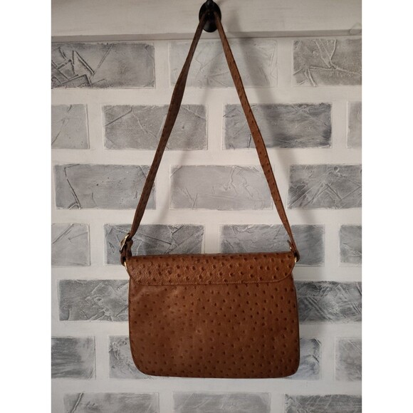 Lederer De Paris Vintage Shoulder Bag Leather Ostrich Print Embellished Tan Y2K - Picture 2 of 15